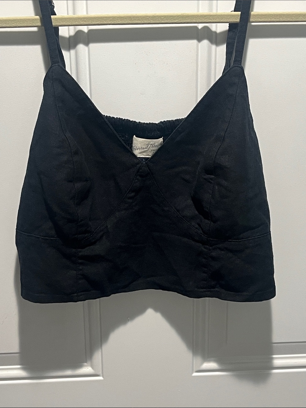 Universal Thread Black Linen-Blend V-Neck Cropped Camisole Top Adjustable Straps